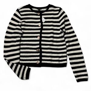 Ann Taylor Classic Black and Cream Striped Cardigan
